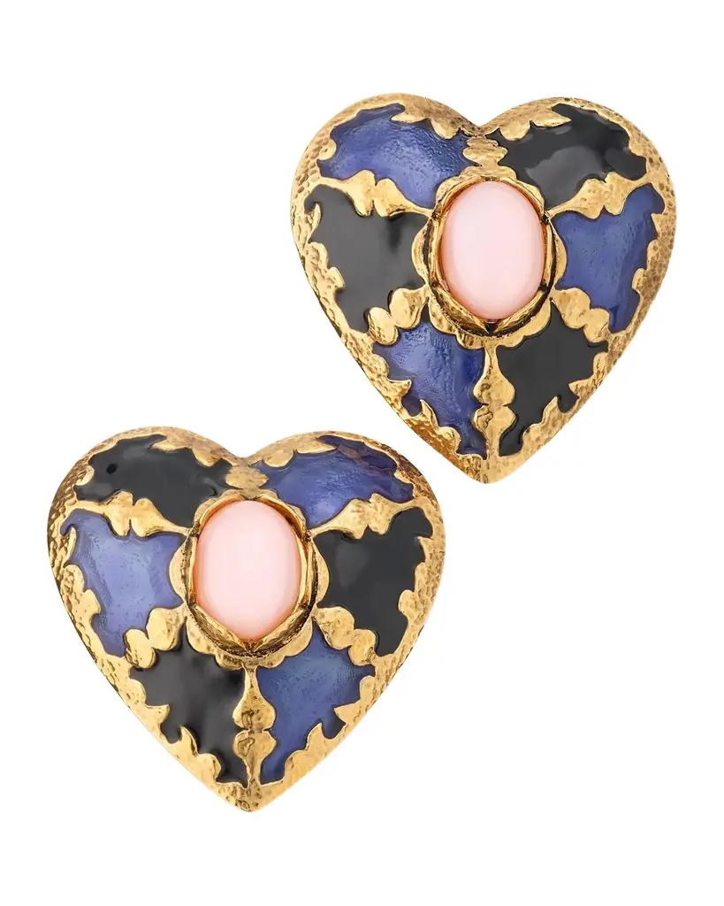 Harlequin Heart Enamel Earrings