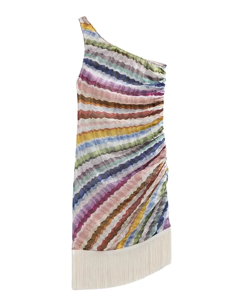 Tie-Dye Stripe One-Shoulder Mini Dress Tie-Dye Stripe One-Shoulder Mini Dress