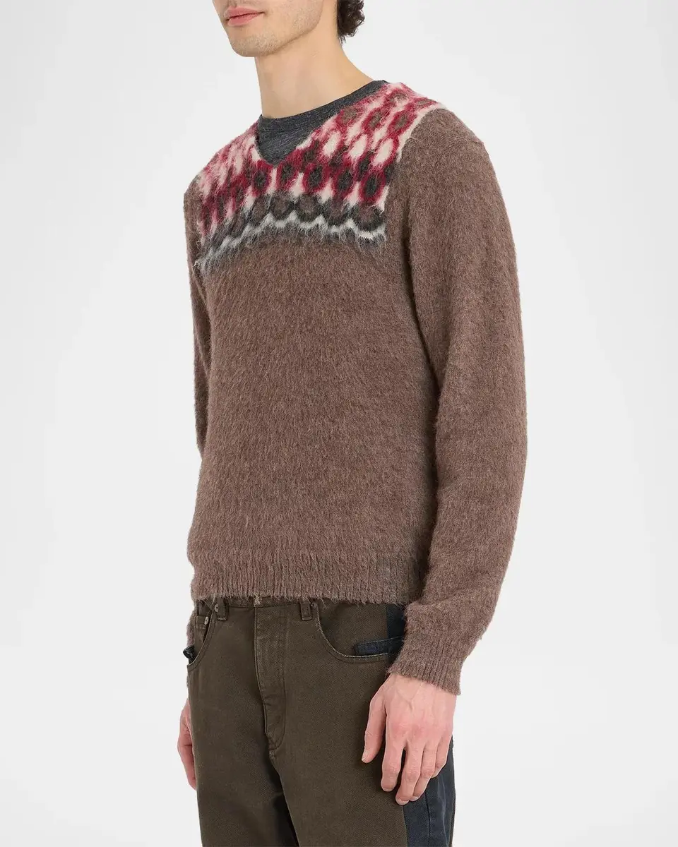 Maison Margiela Men's Fair Isle-Inspired Wool-Alpaca V-Neck Sweater | Thumbnail 4 Maison Margiela Men's Fair Isle-Inspired Wool-Alpaca V-Neck Sweater | Thumbnail 4