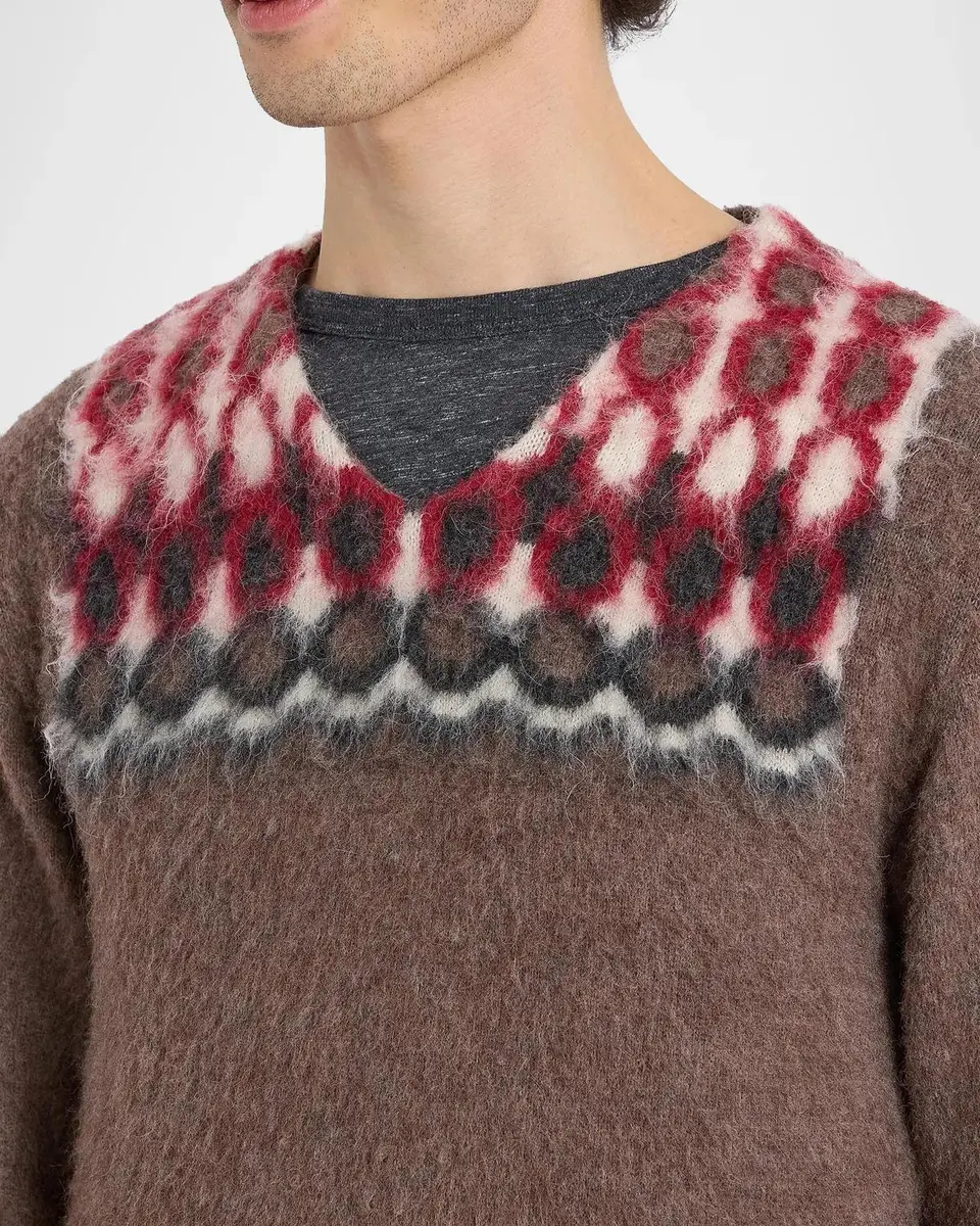 Maison Margiela Men's Fair Isle-Inspired Wool-Alpaca V-Neck Sweater | Thumbnail 5 Maison Margiela Men's Fair Isle-Inspired Wool-Alpaca V-Neck Sweater | Thumbnail 5
