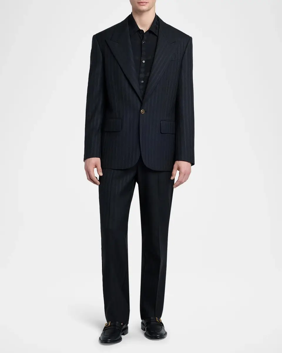 Versace Men's Pinstripe Wool-Mohair Blazer | Thumbnail 2 Versace Men's Pinstripe Wool-Mohair Blazer | Thumbnail 2