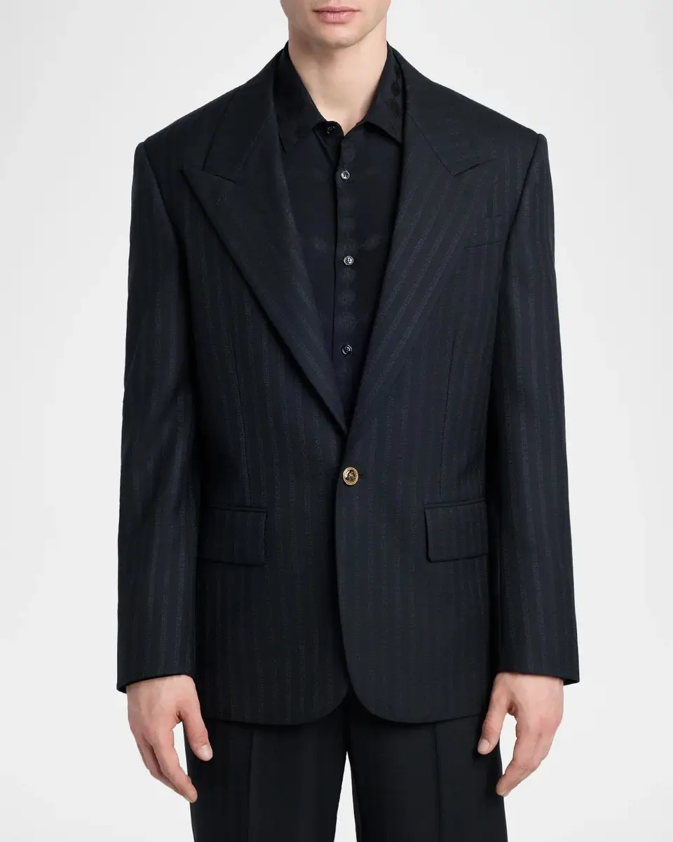 Versace Men's Pinstripe Wool-Mohair Blazer | Thumbnail 4 Versace Men's Pinstripe Wool-Mohair Blazer | Thumbnail 4