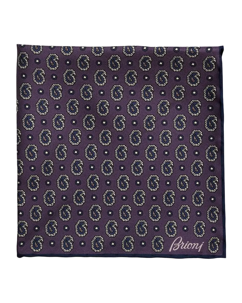 Brioni Men's Hand-Rolled Paisley Silk Pocket Square | Thumbnail 2