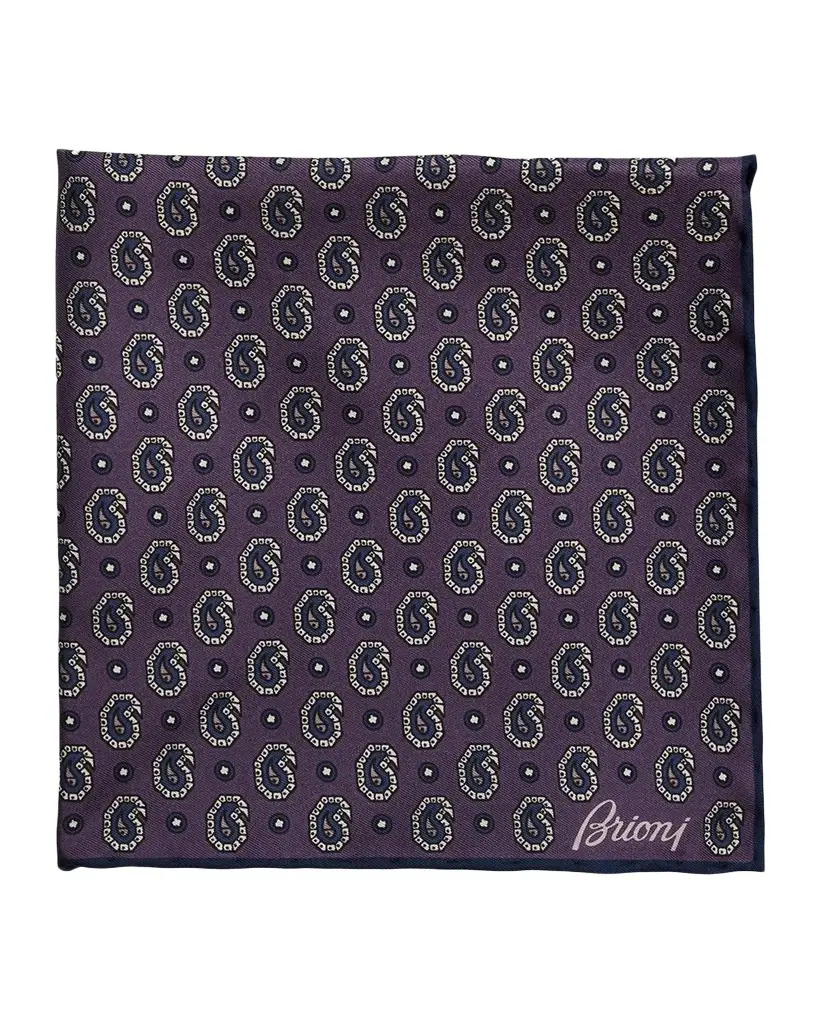 Brioni Men's Hand-Rolled Paisley Silk Pocket Square