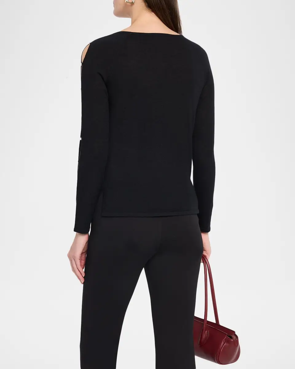 Neiman Marcus Cashmere Collection Cashmere Bead-Embellished Cutout Sweater | Thumbnail 3 Neiman Marcus Cashmere Collection Cashmere Bead-Embellished Cutout Sweater | Thumbnail 3