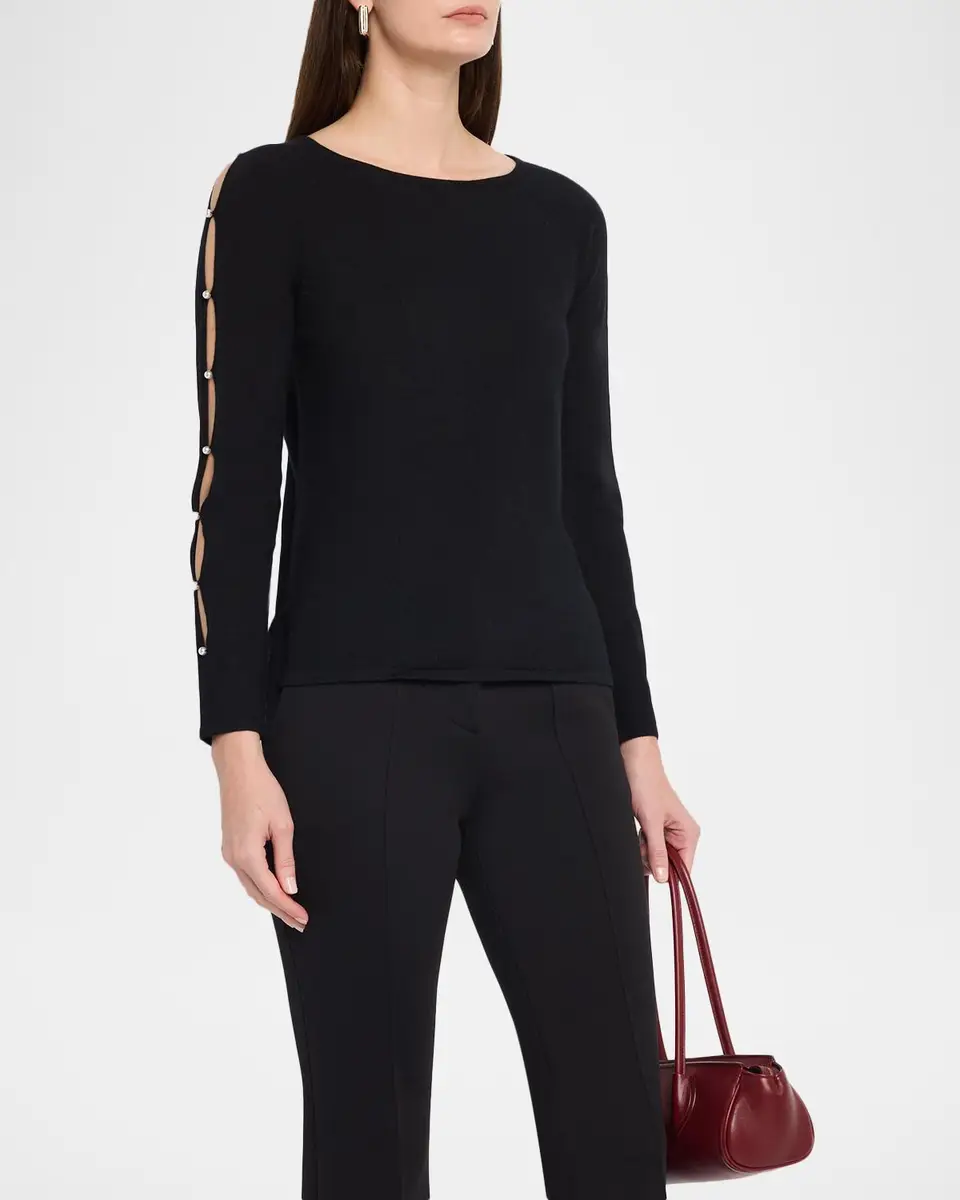Neiman Marcus Cashmere Collection Cashmere Bead-Embellished Cutout Sweater | Thumbnail 4 Neiman Marcus Cashmere Collection Cashmere Bead-Embellished Cutout Sweater | Thumbnail 4