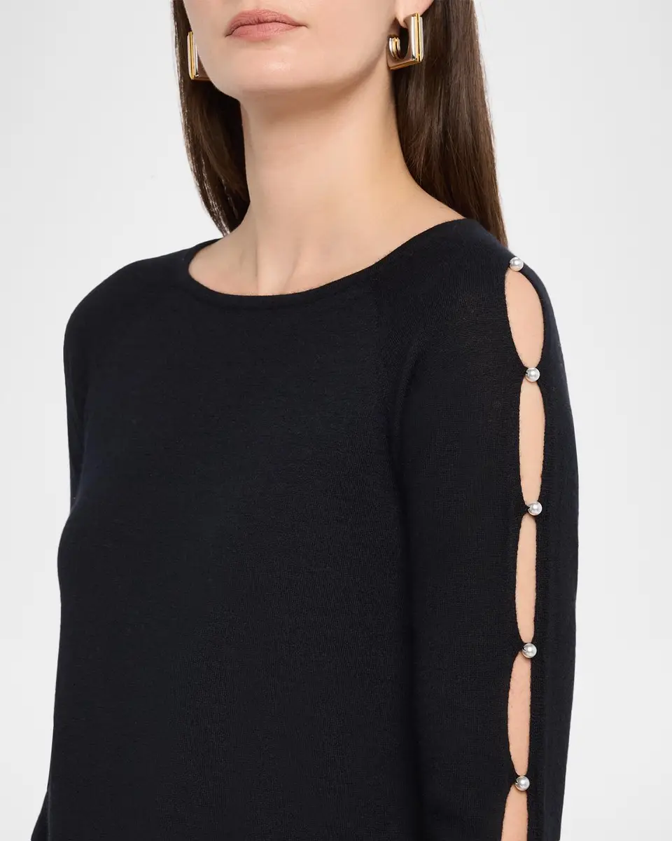 Neiman Marcus Cashmere Collection Cashmere Bead-Embellished Cutout Sweater | Thumbnail 5 Neiman Marcus Cashmere Collection Cashmere Bead-Embellished Cutout Sweater | Thumbnail 5
