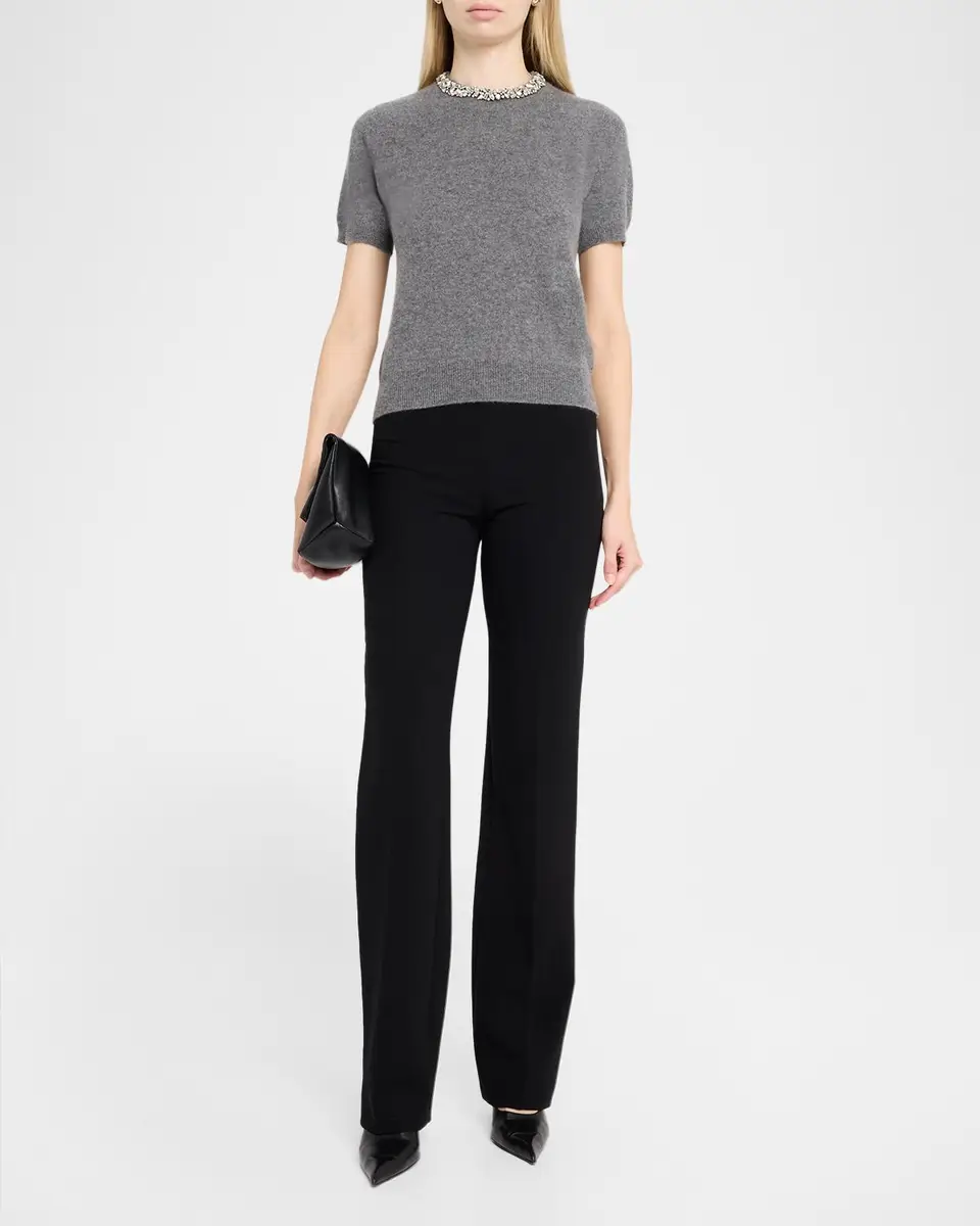 Neiman Marcus Cashmere Collection Cashmere Crystal-Trim Sweater | Thumbnail 2 Neiman Marcus Cashmere Collection Cashmere Crystal-Trim Sweater | Thumbnail 2