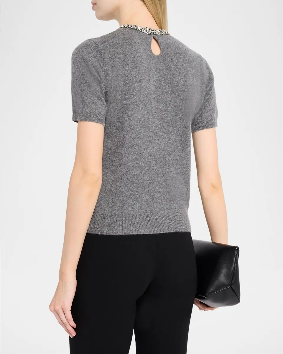 Neiman Marcus Cashmere Collection Cashmere Crystal-Trim Sweater | Thumbnail 3 Neiman Marcus Cashmere Collection Cashmere Crystal-Trim Sweater | Thumbnail 3