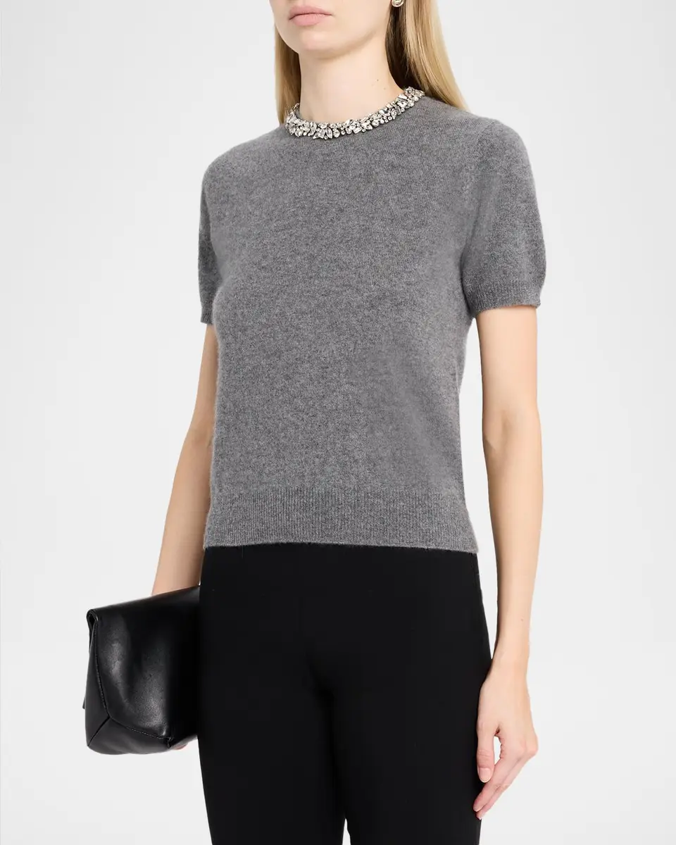 Neiman Marcus Cashmere Collection Cashmere Crystal-Trim Sweater | Thumbnail 4 Neiman Marcus Cashmere Collection Cashmere Crystal-Trim Sweater | Thumbnail 4