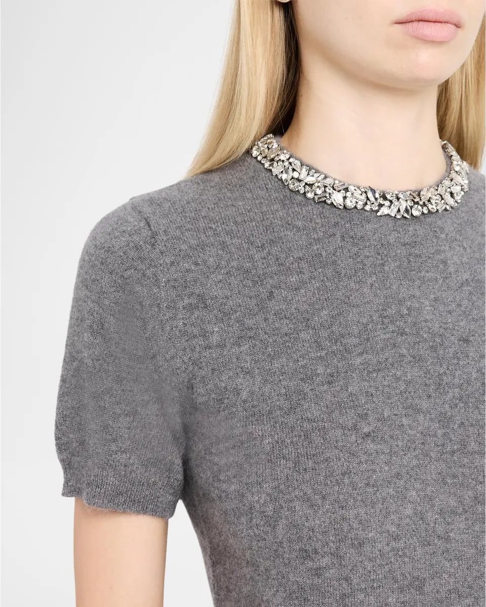 Neiman Marcus Cashmere Collection Cashmere Crystal-Trim Sweater | Thumbnail 5 Neiman Marcus Cashmere Collection Cashmere Crystal-Trim Sweater | Thumbnail 5
