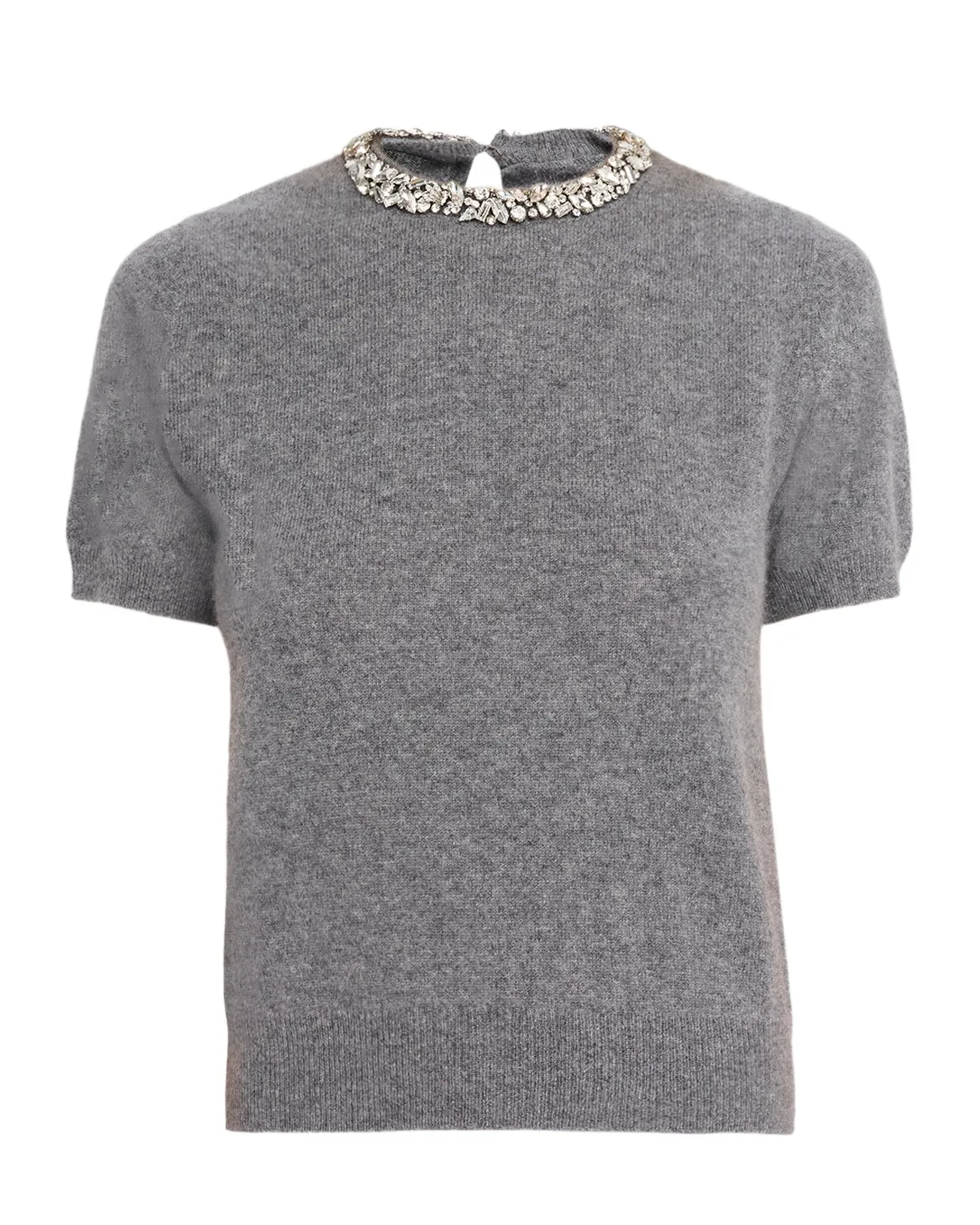 Neiman Marcus Cashmere Collection Cashmere Crystal-Trim Sweater
