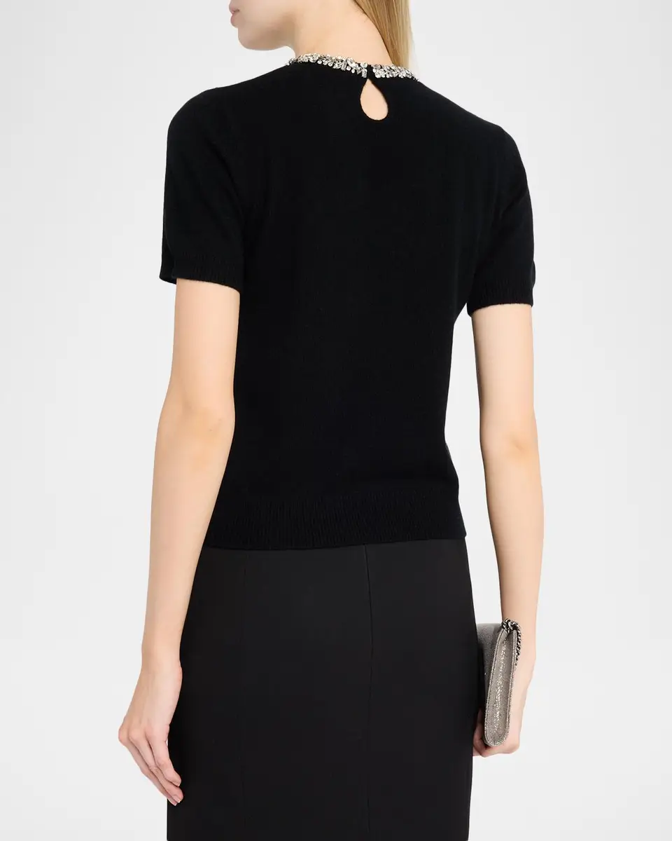Neiman Marcus Cashmere Collection Cashmere Crystal-Trim Sweater | Thumbnail 3 Neiman Marcus Cashmere Collection Cashmere Crystal-Trim Sweater | Thumbnail 3