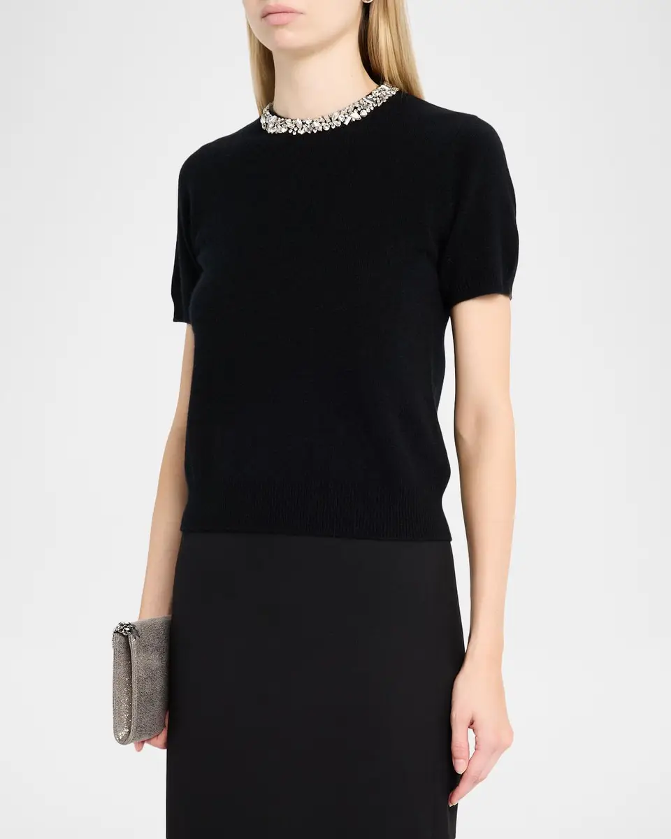 Neiman Marcus Cashmere Collection Cashmere Crystal-Trim Sweater | Thumbnail 4 Neiman Marcus Cashmere Collection Cashmere Crystal-Trim Sweater | Thumbnail 4