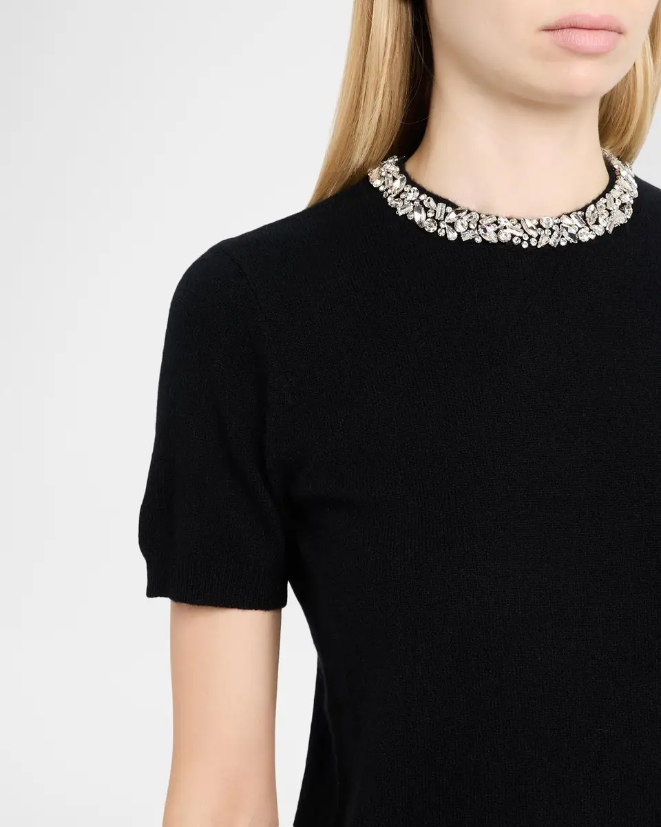Neiman Marcus Cashmere Collection Cashmere Crystal-Trim Sweater | Thumbnail 5 Neiman Marcus Cashmere Collection Cashmere Crystal-Trim Sweater | Thumbnail 5