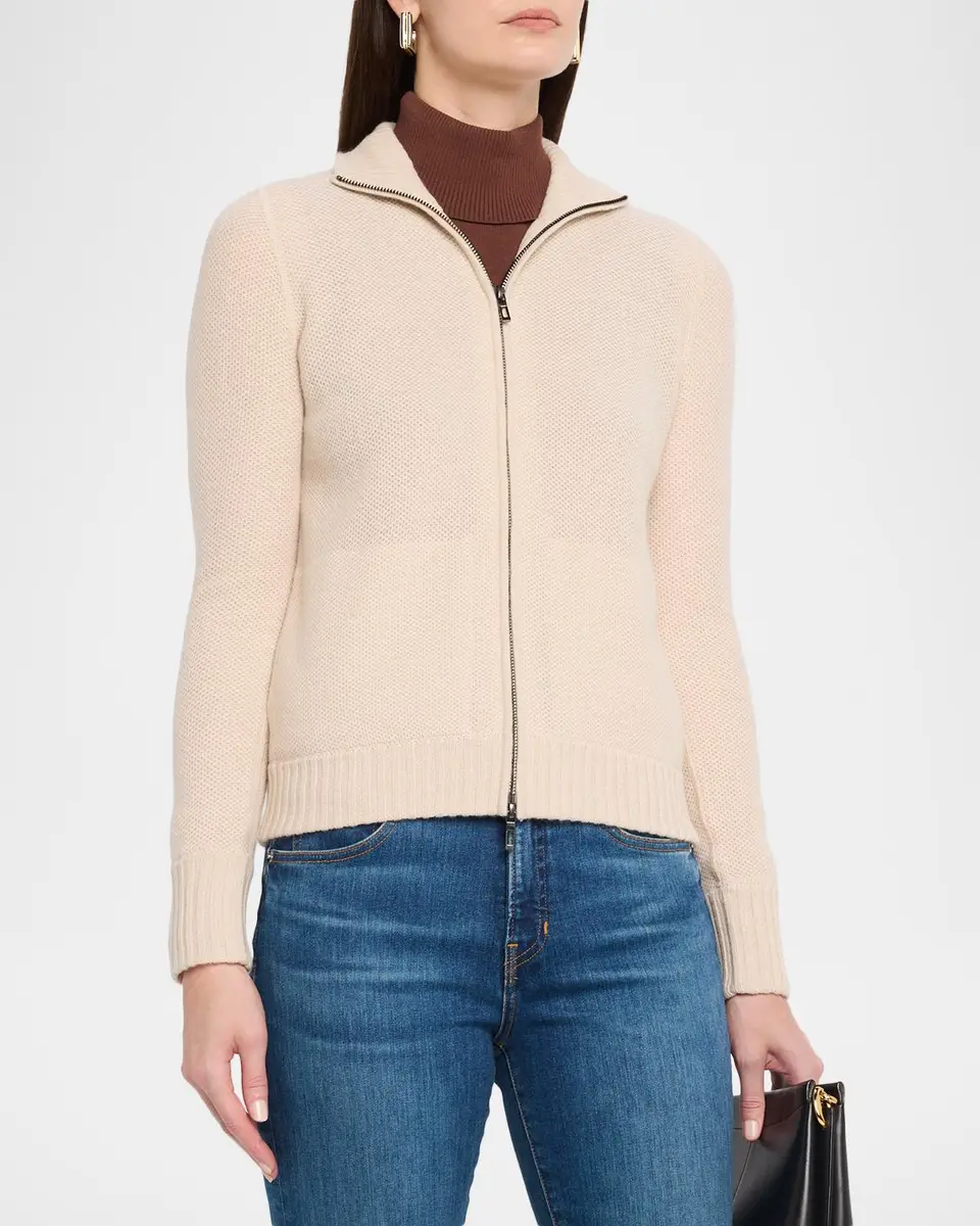Neiman Marcus Cashmere Collection Fancy Stitch Cashmere Zip-Front Cardigan | Thumbnail 4 Neiman Marcus Cashmere Collection Fancy Stitch Cashmere Zip-Front Cardigan | Thumbnail 4