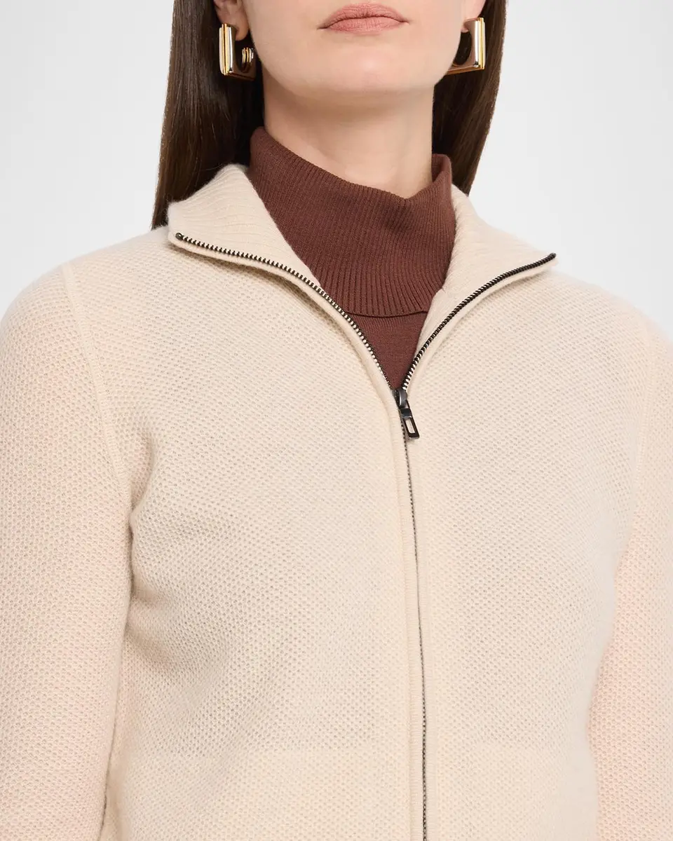 Neiman Marcus Cashmere Collection Fancy Stitch Cashmere Zip-Front Cardigan | Thumbnail 5 Neiman Marcus Cashmere Collection Fancy Stitch Cashmere Zip-Front Cardigan | Thumbnail 5