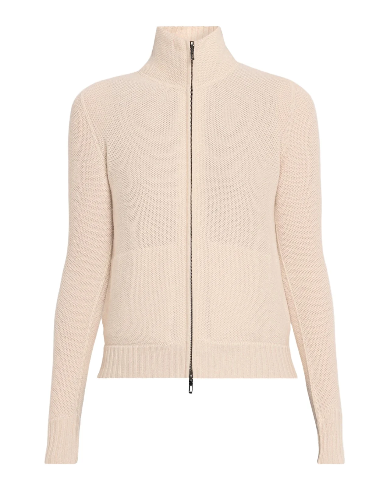 Neiman Marcus Cashmere Collection Fancy Stitch Cashmere Zip-Front Cardigan