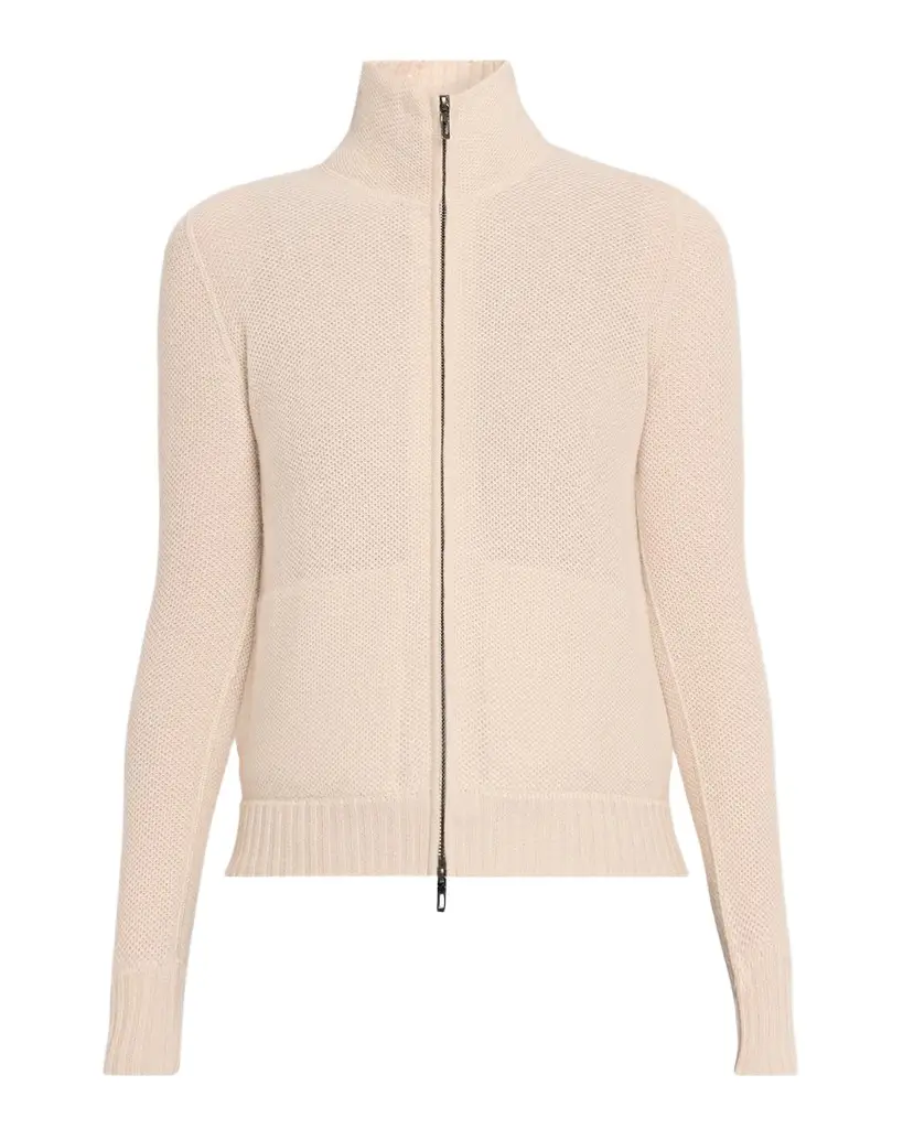 Fancy Stitch Cashmere Zip-Front Cardigan Fancy Stitch Cashmere Zip-Front Cardigan