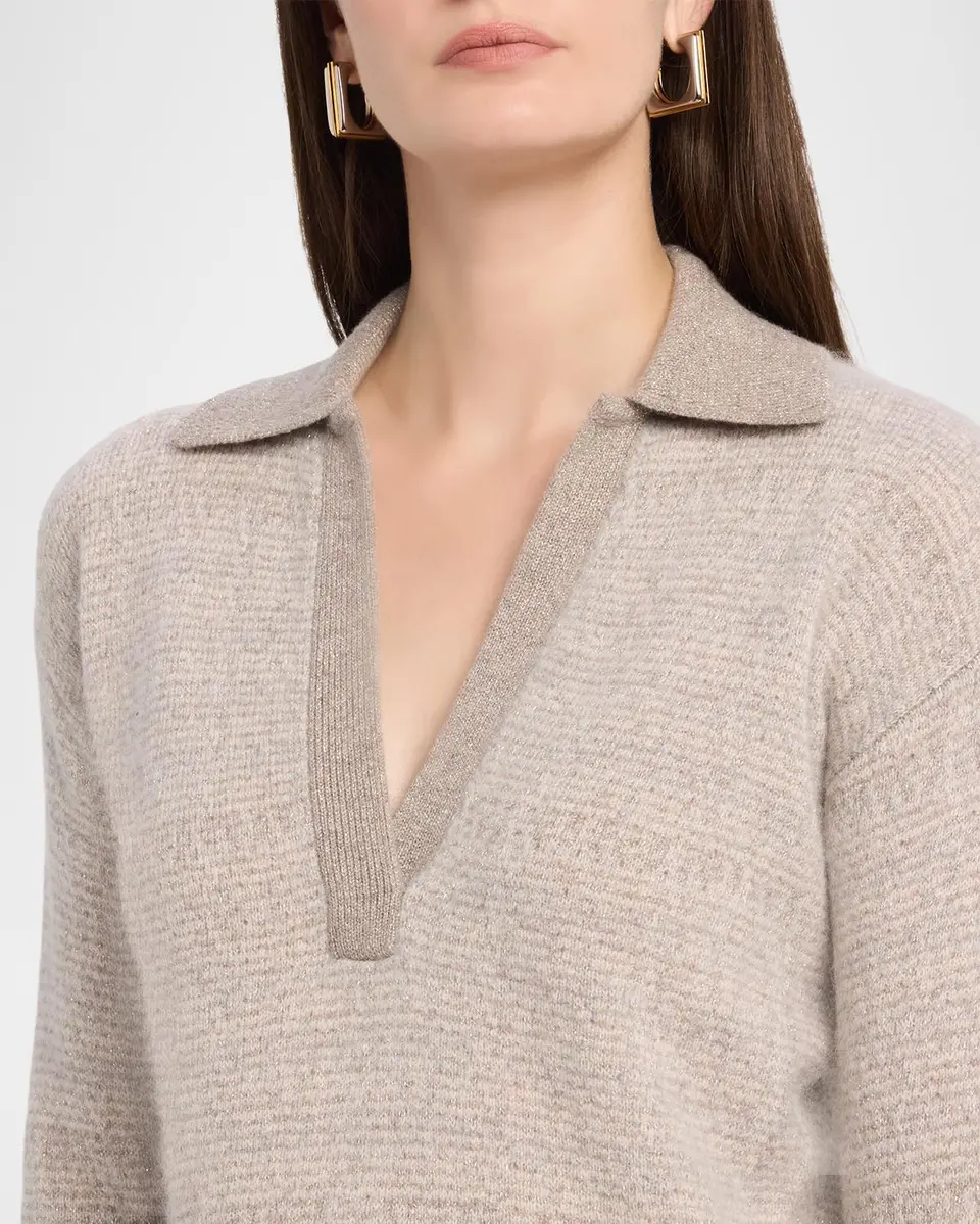 Neiman Marcus Cashmere Collection Shimmer Cashmere Johnny-Collar Sweater | Thumbnail 5 Neiman Marcus Cashmere Collection Shimmer Cashmere Johnny-Collar Sweater | Thumbnail 5