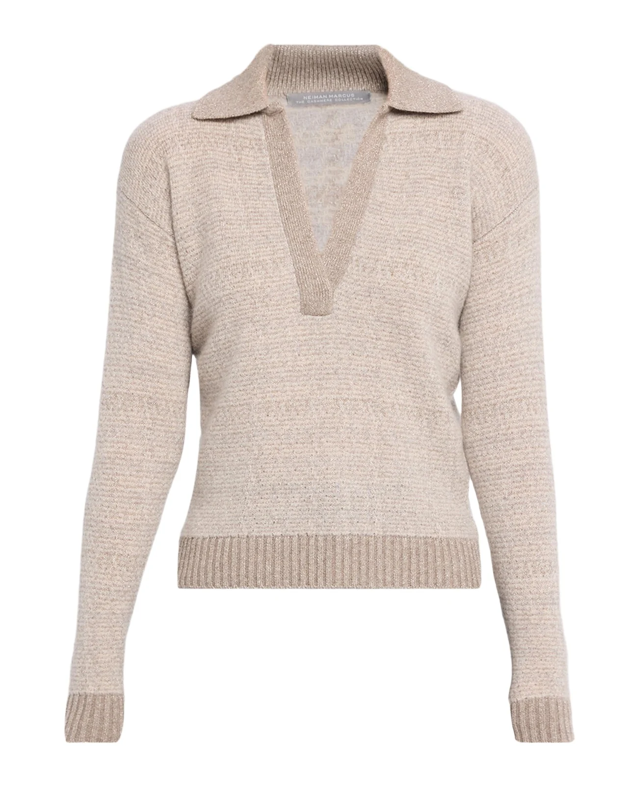 Neiman Marcus Cashmere Collection Shimmer Cashmere Johnny-Collar Sweater
