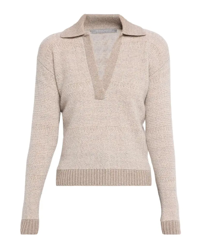 Shimmer Cashmere Johnny-Collar Sweater Shimmer Cashmere Johnny-Collar Sweater