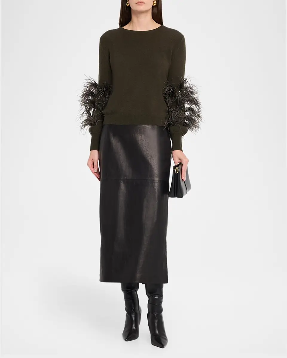 Neiman Marcus Cashmere Collection Cashmere Feather-Sleeve Sweater | Thumbnail 2 Neiman Marcus Cashmere Collection Cashmere Feather-Sleeve Sweater | Thumbnail 2