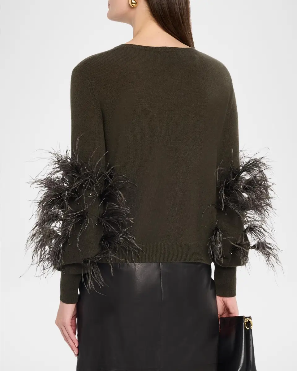 Neiman Marcus Cashmere Collection Cashmere Feather-Sleeve Sweater | Thumbnail 3 Neiman Marcus Cashmere Collection Cashmere Feather-Sleeve Sweater | Thumbnail 3