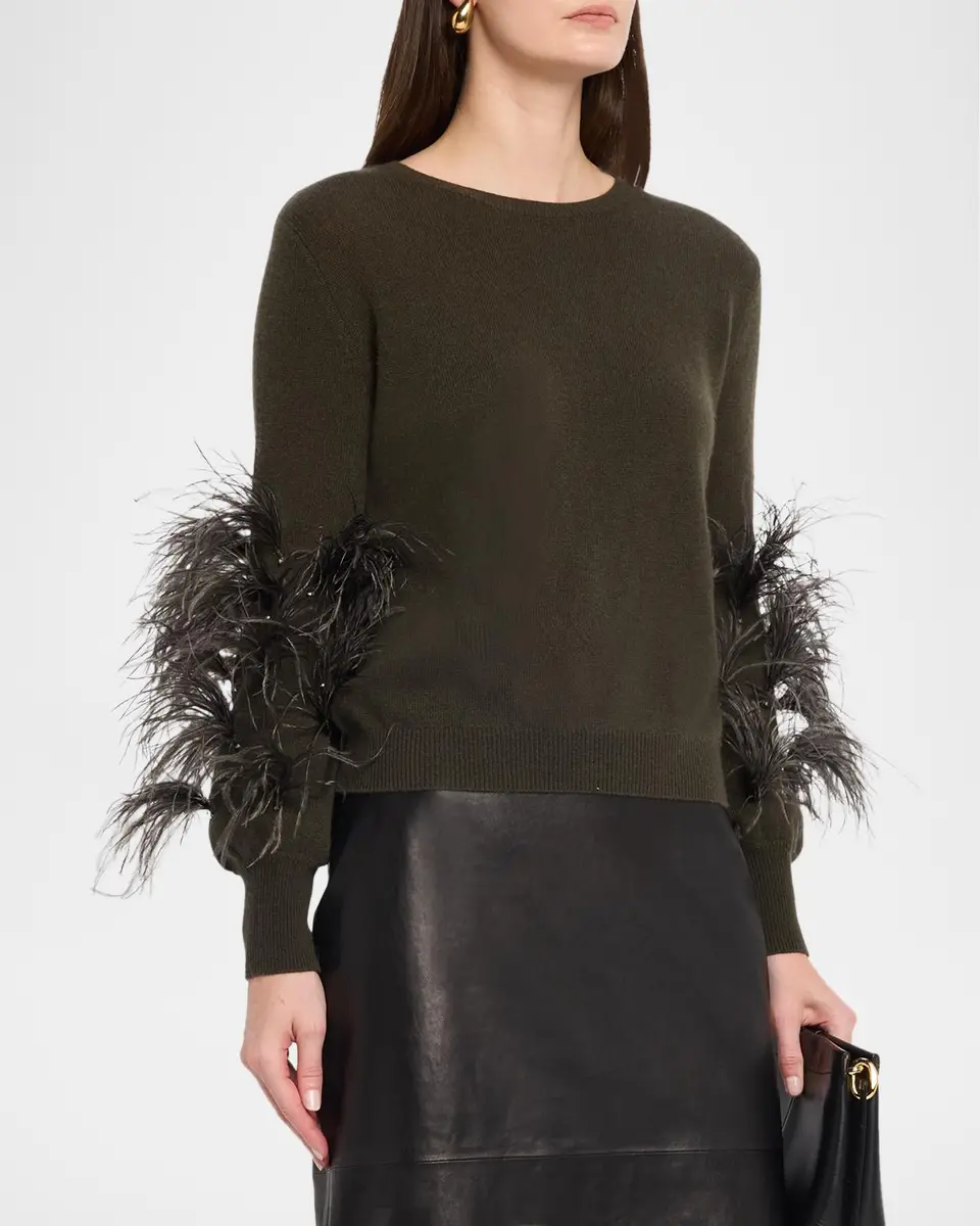 Neiman Marcus Cashmere Collection Cashmere Feather-Sleeve Sweater | Thumbnail 4 Neiman Marcus Cashmere Collection Cashmere Feather-Sleeve Sweater | Thumbnail 4