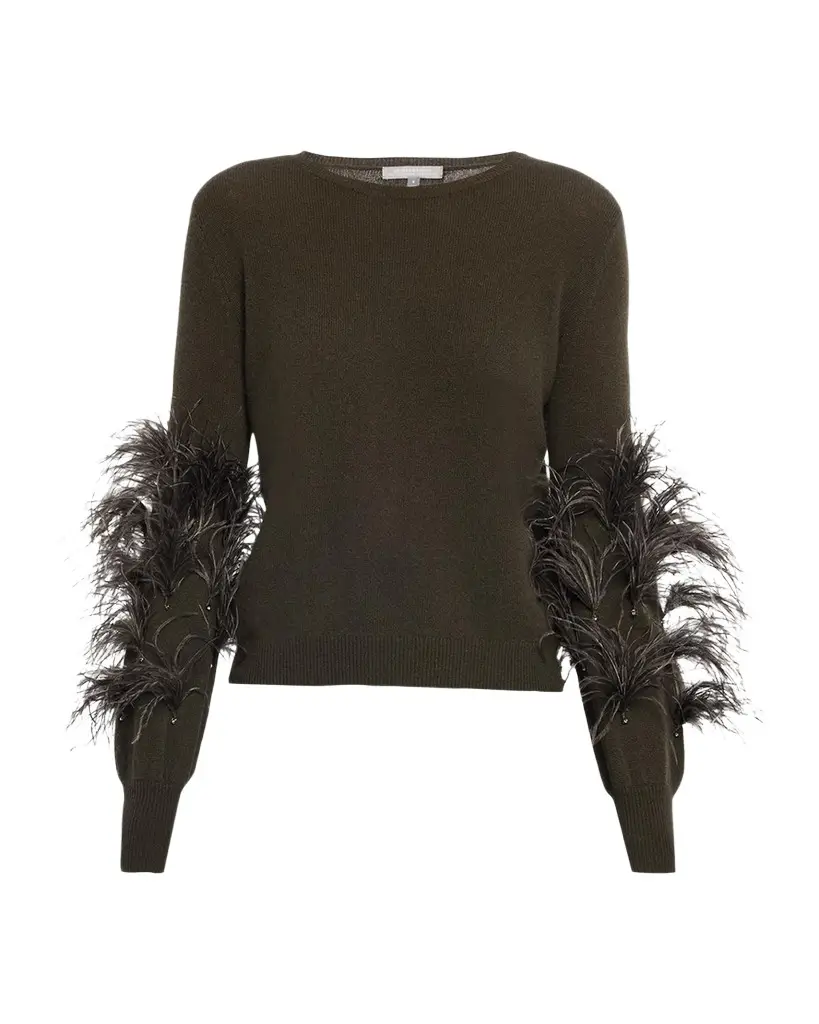 Neiman Marcus Cashmere Collection Cashmere Feather-Sleeve Sweater