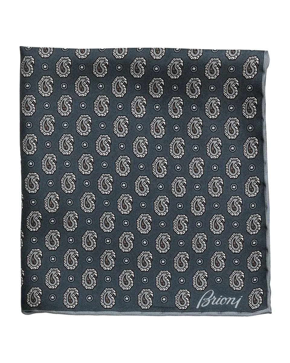 Brioni Men's Hand-Rolled Paisley Silk Pocket Square | Thumbnail 2