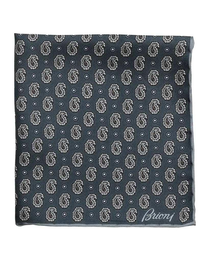 Brioni Men's Hand-Rolled Paisley Silk Pocket Square