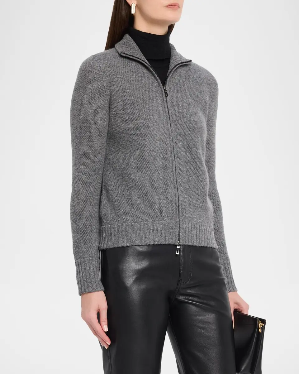 Neiman Marcus Cashmere Collection Fancy Stitch Cashmere Zip-Front Cardigan | Thumbnail 4 Neiman Marcus Cashmere Collection Fancy Stitch Cashmere Zip-Front Cardigan | Thumbnail 4