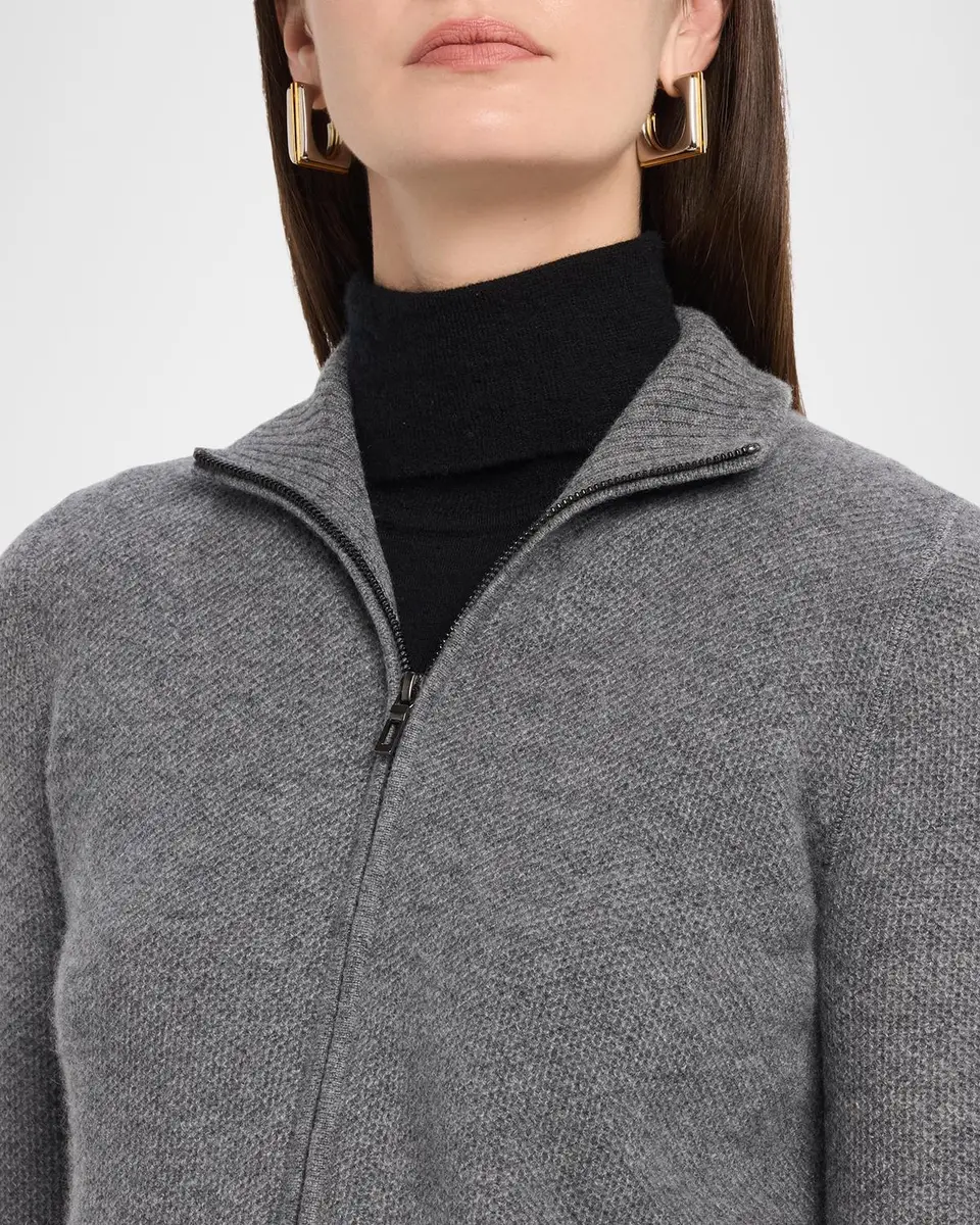Neiman Marcus Cashmere Collection Fancy Stitch Cashmere Zip-Front Cardigan | Thumbnail 5 Neiman Marcus Cashmere Collection Fancy Stitch Cashmere Zip-Front Cardigan | Thumbnail 5