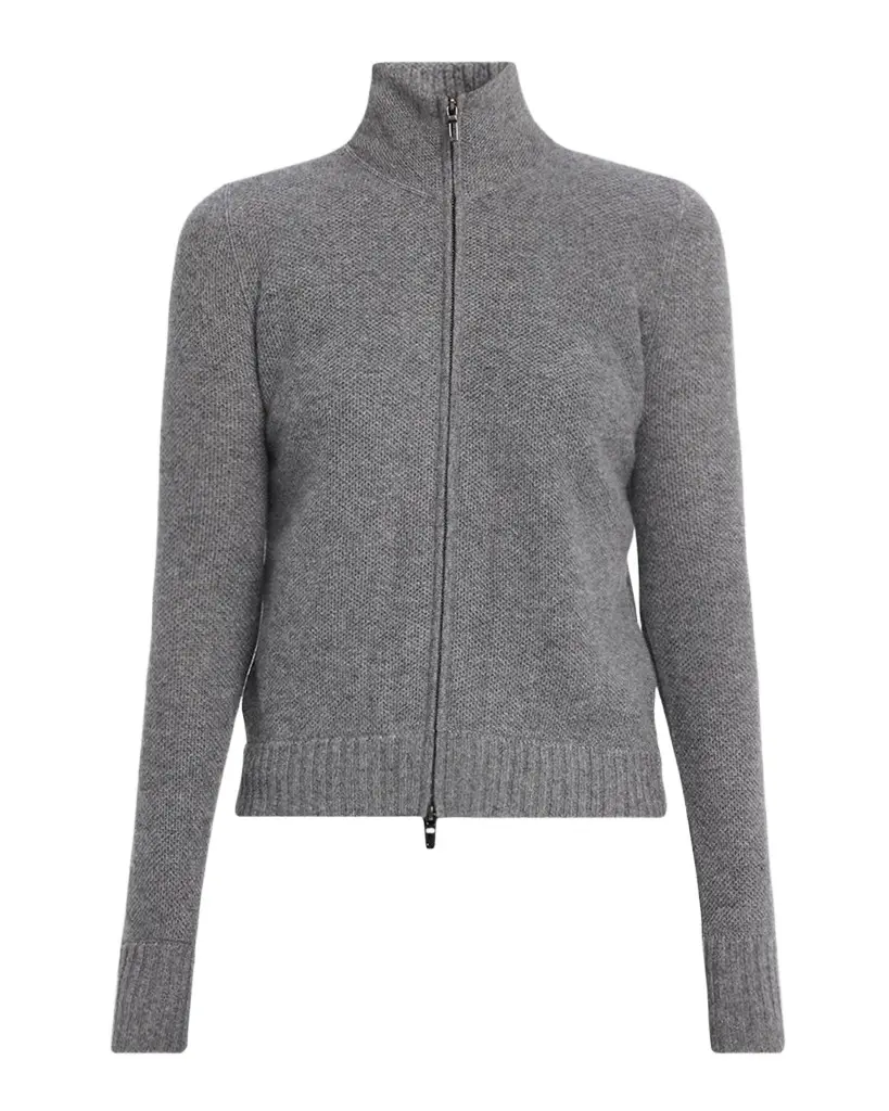 Fancy Stitch Cashmere Zip-Front Cardigan Fancy Stitch Cashmere Zip-Front Cardigan