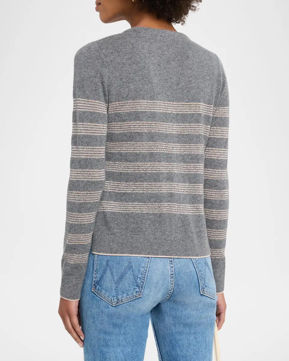 Neiman Marcus Cashmere Collection Cashmere Striped V-Neck Cardigan | Thumbnail 3 Neiman Marcus Cashmere Collection Cashmere Striped V-Neck Cardigan | Thumbnail 3