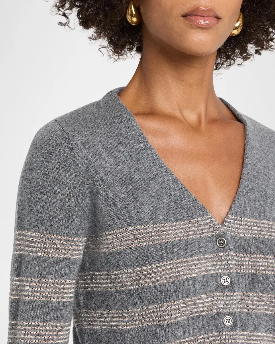 Neiman Marcus Cashmere Collection Cashmere Striped V-Neck Cardigan | Thumbnail 5 Neiman Marcus Cashmere Collection Cashmere Striped V-Neck Cardigan | Thumbnail 5