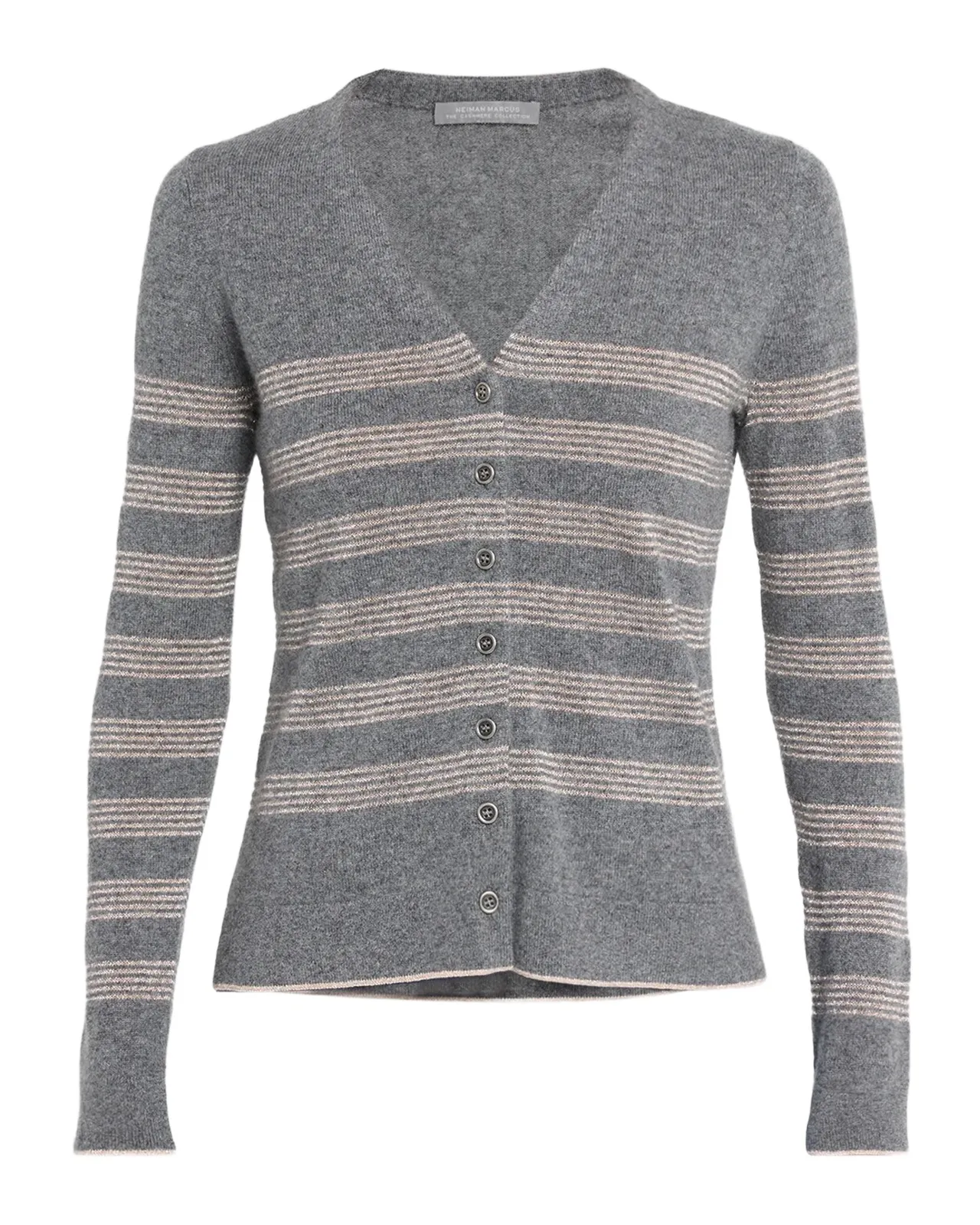 Neiman Marcus Cashmere Collection Cashmere Striped V-Neck Cardigan