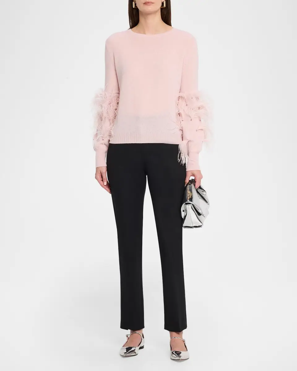 Neiman Marcus Cashmere Collection Cashmere Feather-Sleeve Sweater | Thumbnail 2 Neiman Marcus Cashmere Collection Cashmere Feather-Sleeve Sweater | Thumbnail 2