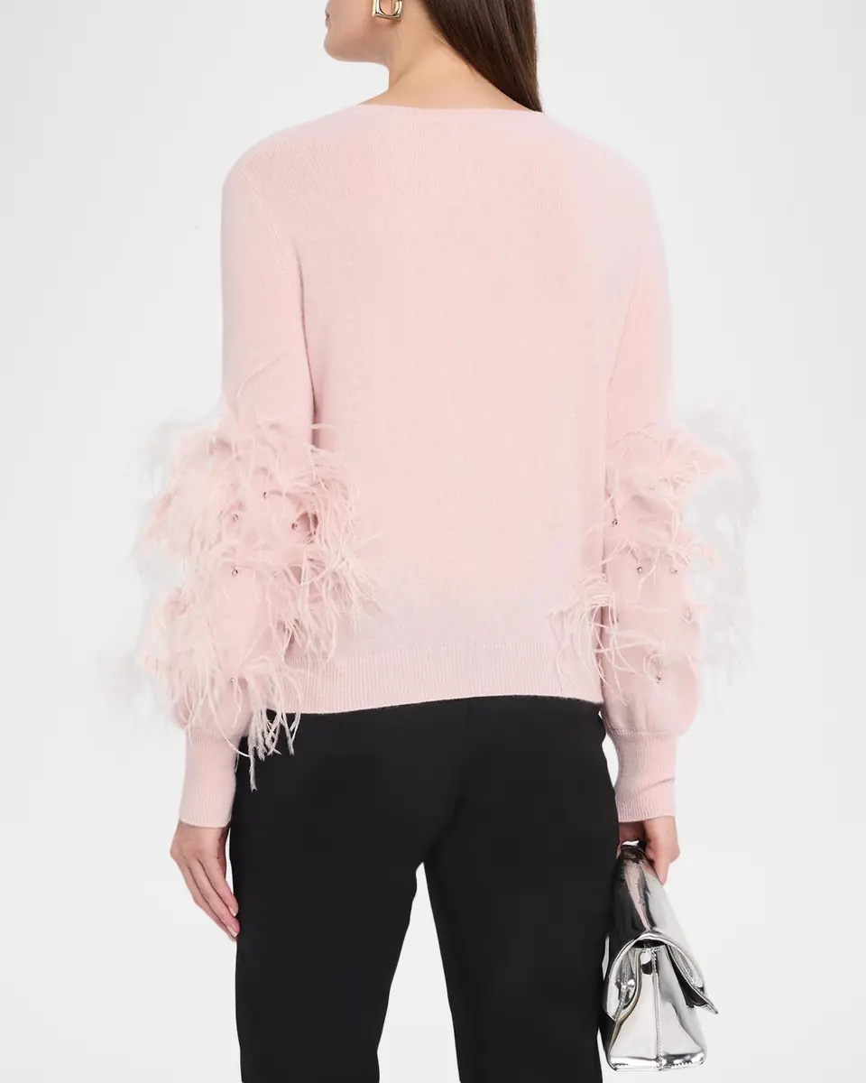 Neiman Marcus Cashmere Collection Cashmere Feather-Sleeve Sweater | Thumbnail 3 Neiman Marcus Cashmere Collection Cashmere Feather-Sleeve Sweater | Thumbnail 3