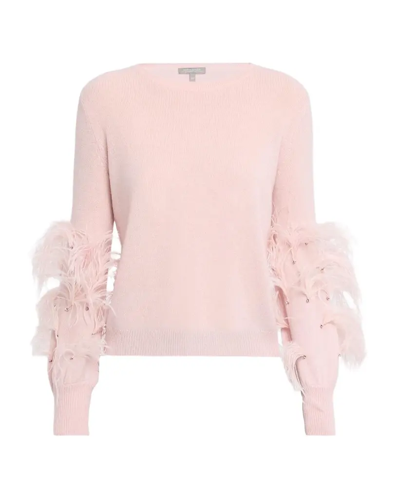 Neiman Marcus Cashmere Collection Cashmere Feather-Sleeve Sweater