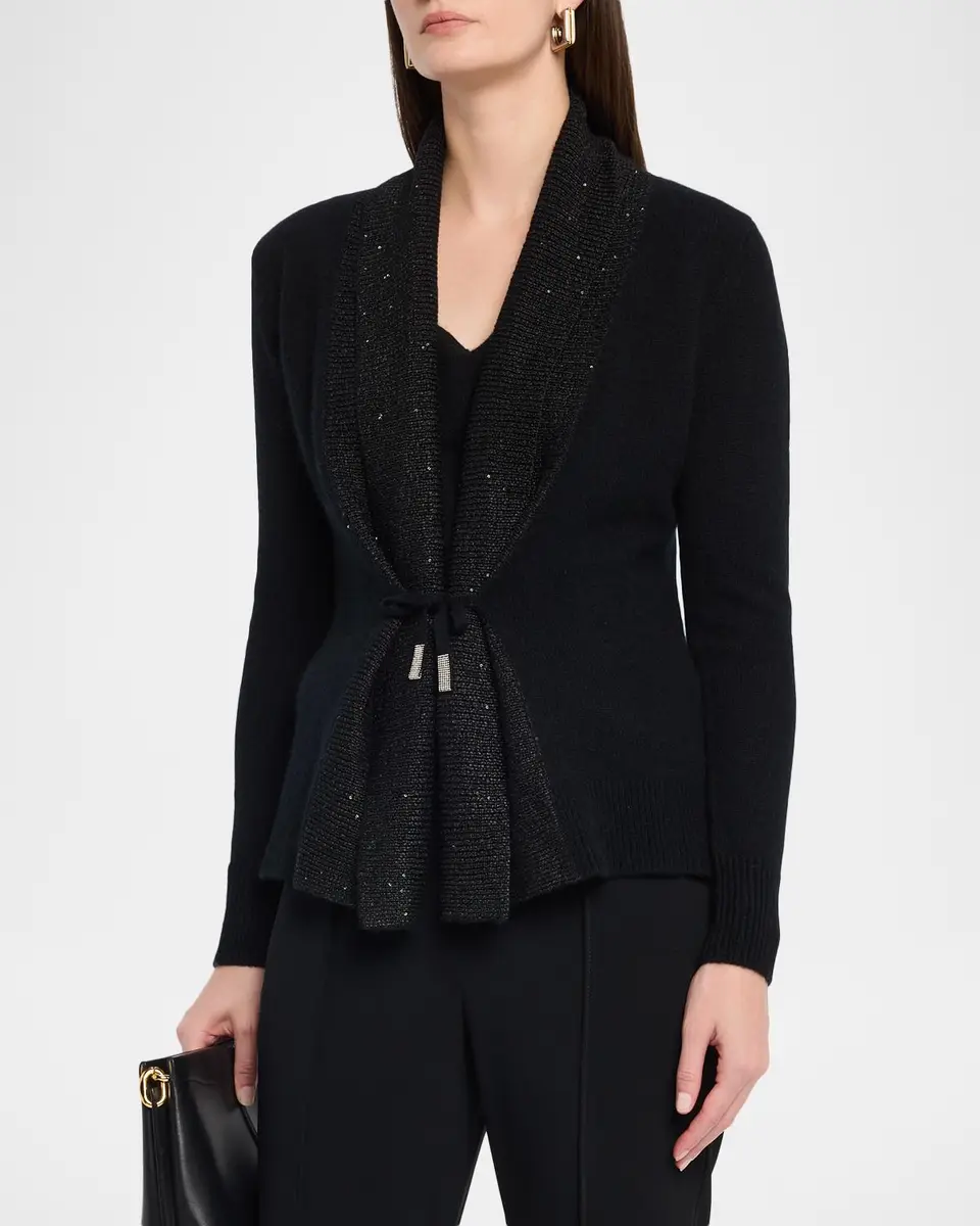 Neiman Marcus Cashmere Collection Cashmere Sequin Shawl-Collar Cardigan | Thumbnail 4 Neiman Marcus Cashmere Collection Cashmere Sequin Shawl-Collar Cardigan | Thumbnail 4