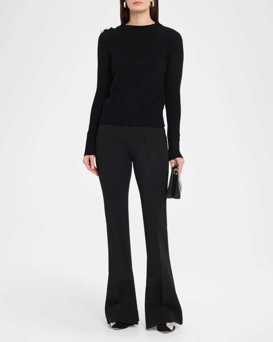 Neiman Marcus Cashmere Collection Crystal-Embellished Cashmere Mock-Neck Sweater | Thumbnail 2