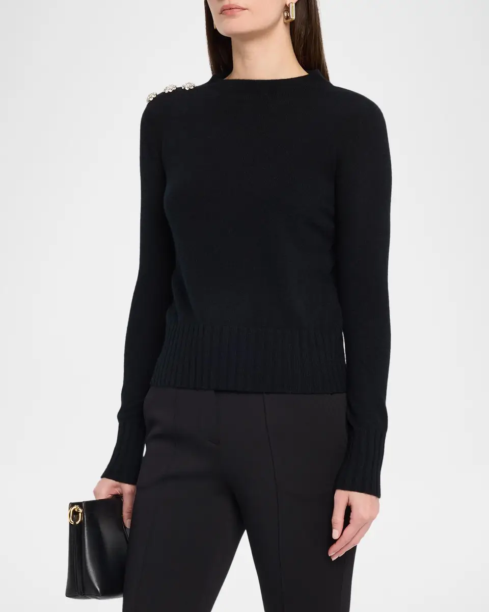 Neiman Marcus Cashmere Collection Crystal-Embellished Cashmere Mock-Neck Sweater | Thumbnail 4