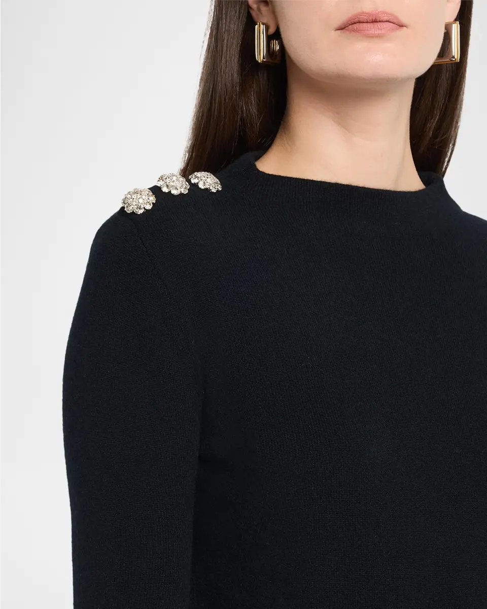 Neiman Marcus Cashmere Collection Crystal-Embellished Cashmere Mock-Neck Sweater | Thumbnail 5