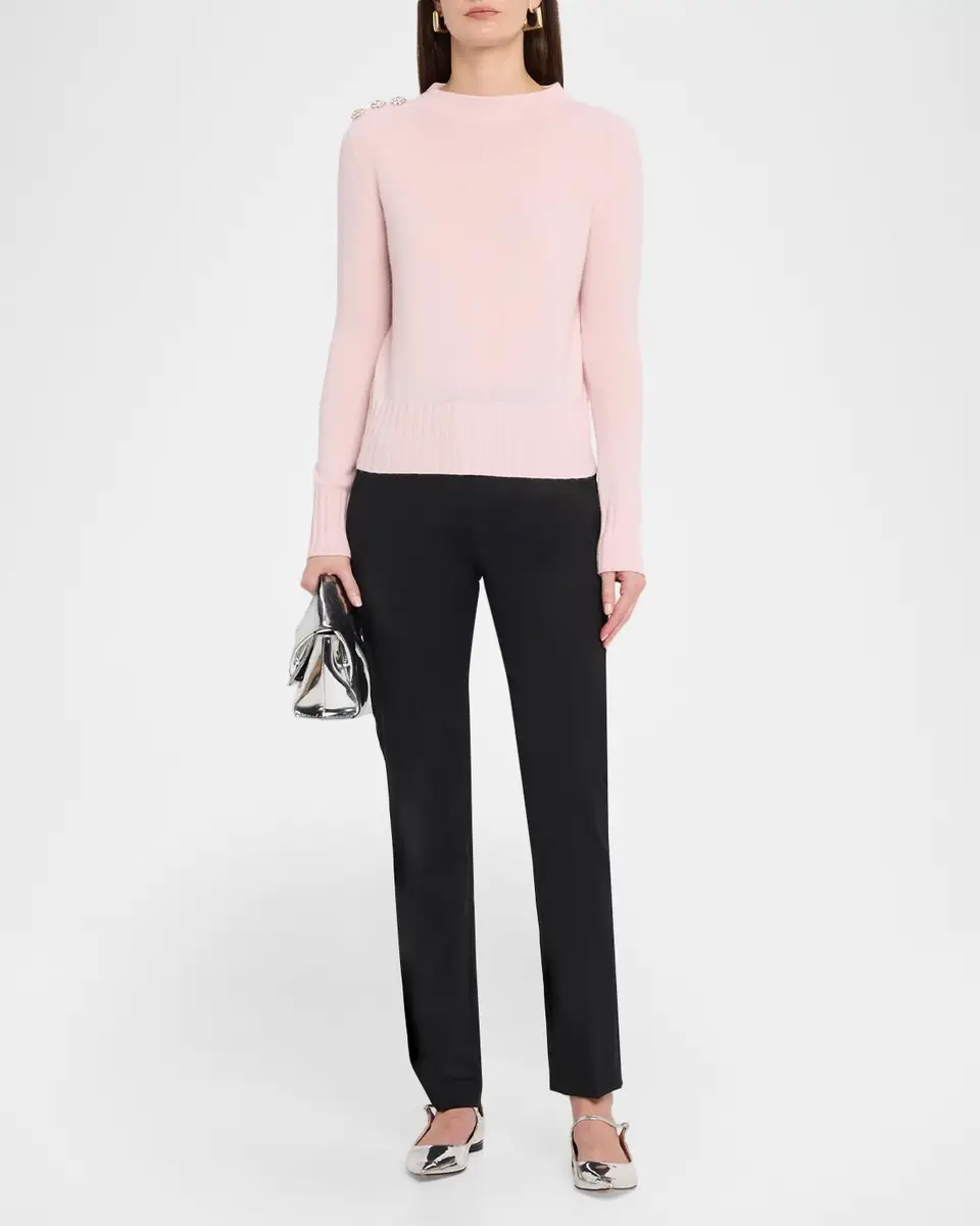 Neiman Marcus Cashmere Collection Crystal-Embellished Cashmere Mock-Neck Sweater | Thumbnail 2 Neiman Marcus Cashmere Collection Crystal-Embellished Cashmere Mock-Neck Sweater | Thumbnail 2