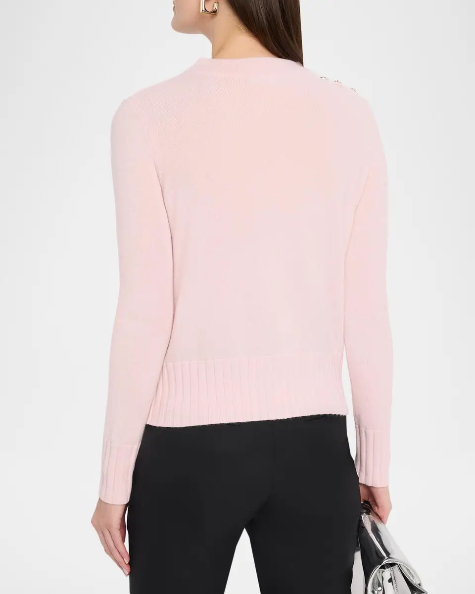 Neiman Marcus Cashmere Collection Crystal-Embellished Cashmere Mock-Neck Sweater | Thumbnail 3 Neiman Marcus Cashmere Collection Crystal-Embellished Cashmere Mock-Neck Sweater | Thumbnail 3