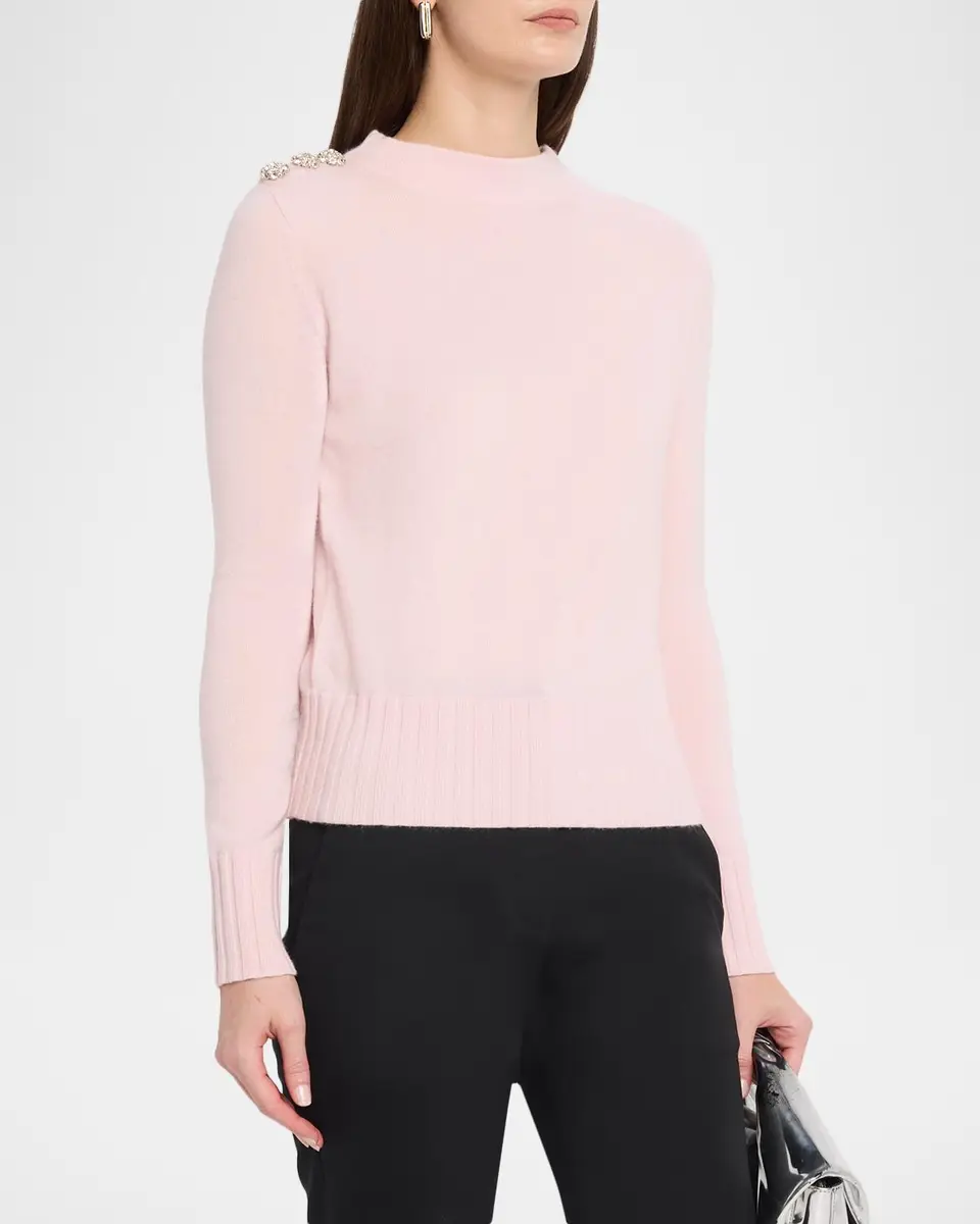 Neiman Marcus Cashmere Collection Crystal-Embellished Cashmere Mock-Neck Sweater | Thumbnail 4 Neiman Marcus Cashmere Collection Crystal-Embellished Cashmere Mock-Neck Sweater | Thumbnail 4