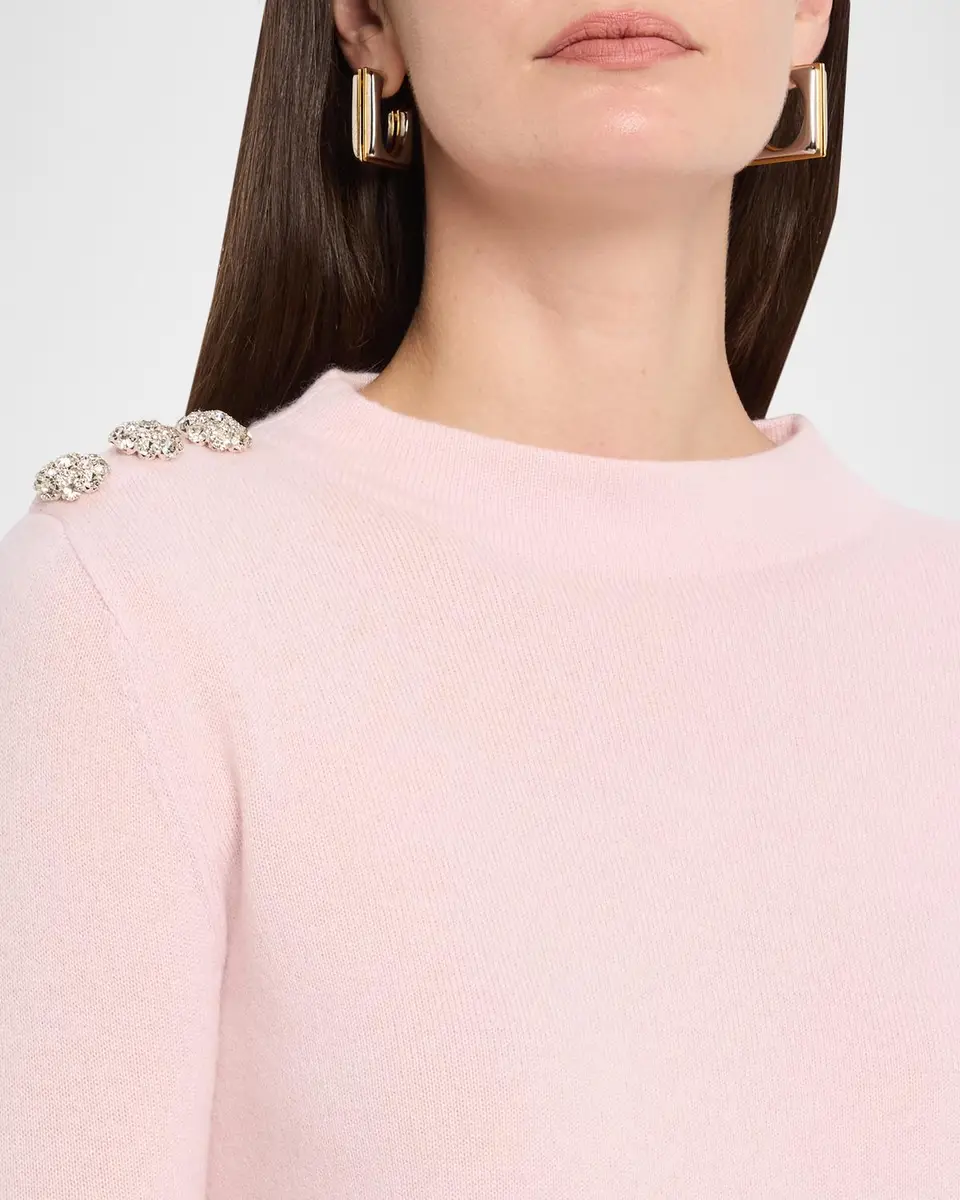 Neiman Marcus Cashmere Collection Crystal-Embellished Cashmere Mock-Neck Sweater | Thumbnail 5 Neiman Marcus Cashmere Collection Crystal-Embellished Cashmere Mock-Neck Sweater | Thumbnail 5