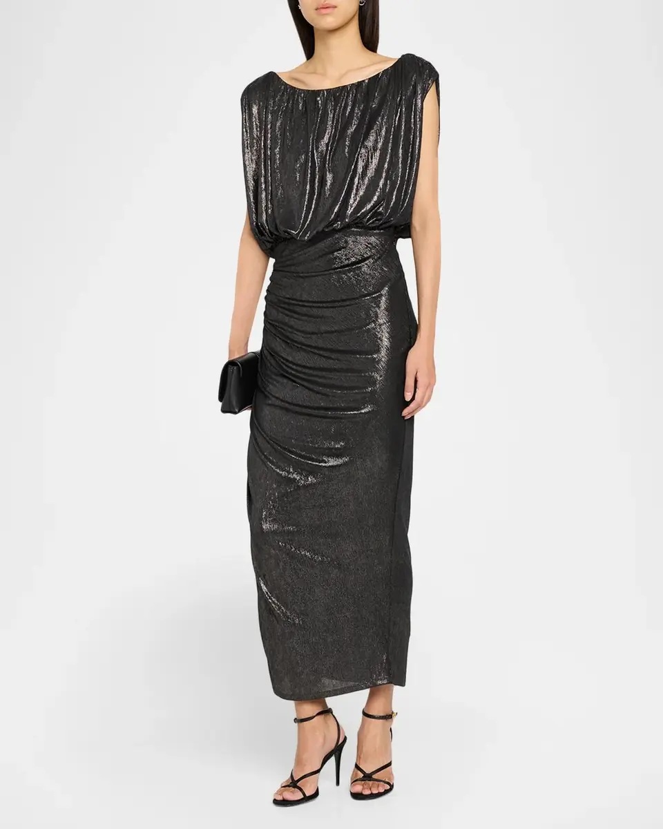 Ramy Brook Cindy Metallic Ruched Midi Dress | Thumbnail 4 Ramy Brook Cindy Metallic Ruched Midi Dress | Thumbnail 4